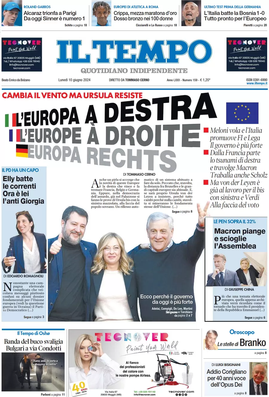 anteprima della prima pagina di il-tempo del 10/06/2024