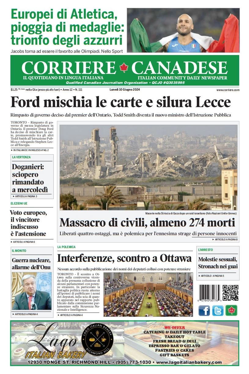 anteprima della prima pagina di corriere-canadese del 10/06/2024