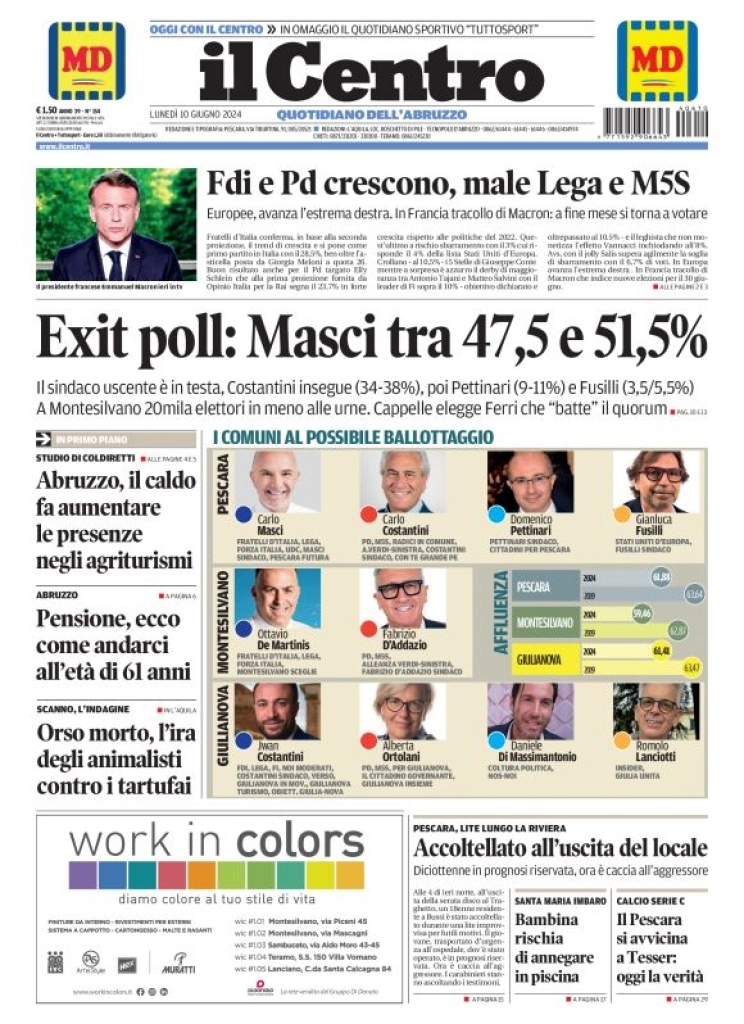 anteprima della prima pagina di il-centro-pescara del 10/06/2024