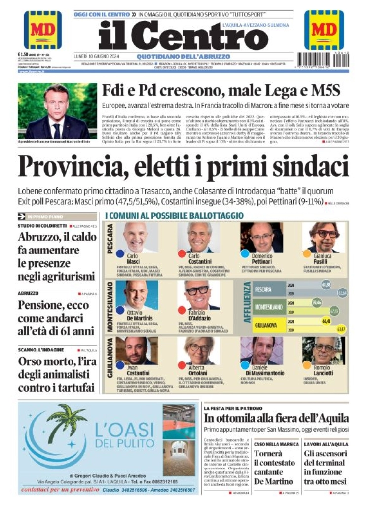 anteprima della prima pagina di il-centro-laquila del 10/06/2024