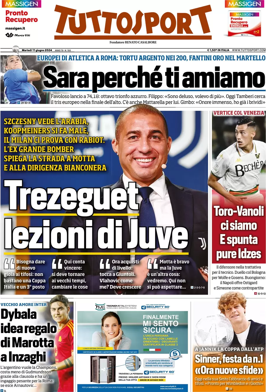 anteprima della prima pagina di tuttosport del 11/06/2024