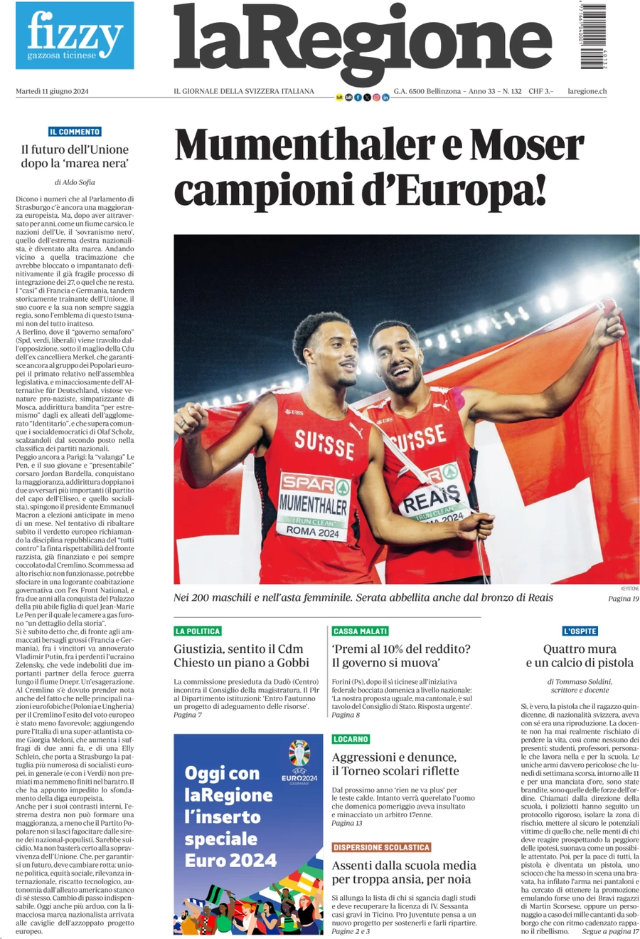 anteprima della prima pagina di la-regione del 11/06/2024