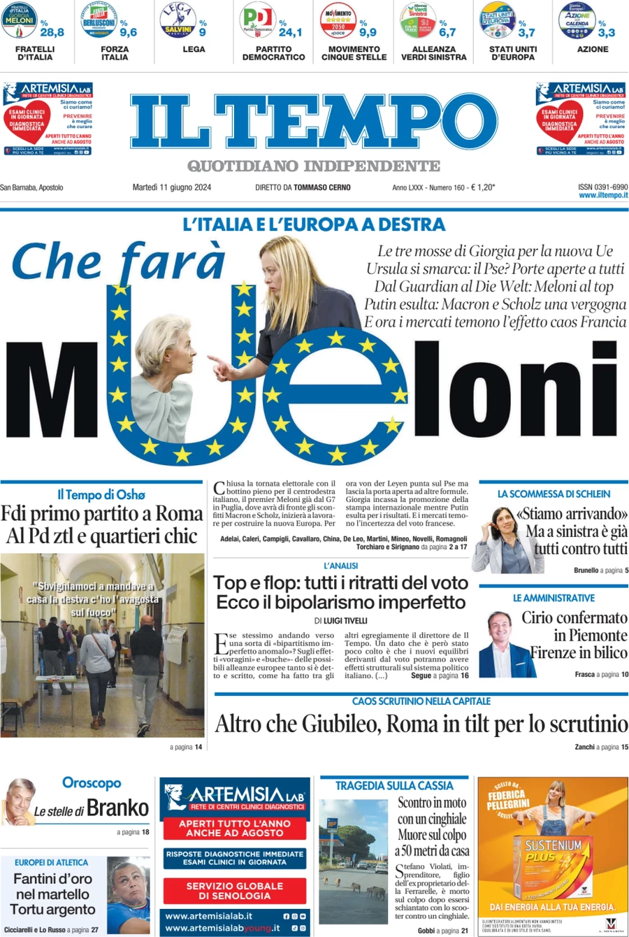 anteprima della prima pagina di il-tempo del 11/06/2024