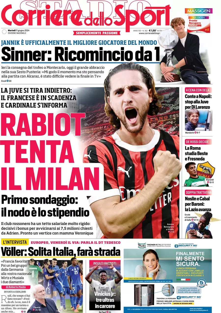 anteprima della prima pagina di corriere-dello-sport del 11/06/2024