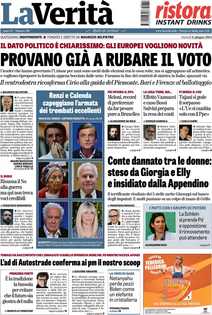 anteprima della prima pagina di la-verit del 11/06/2024