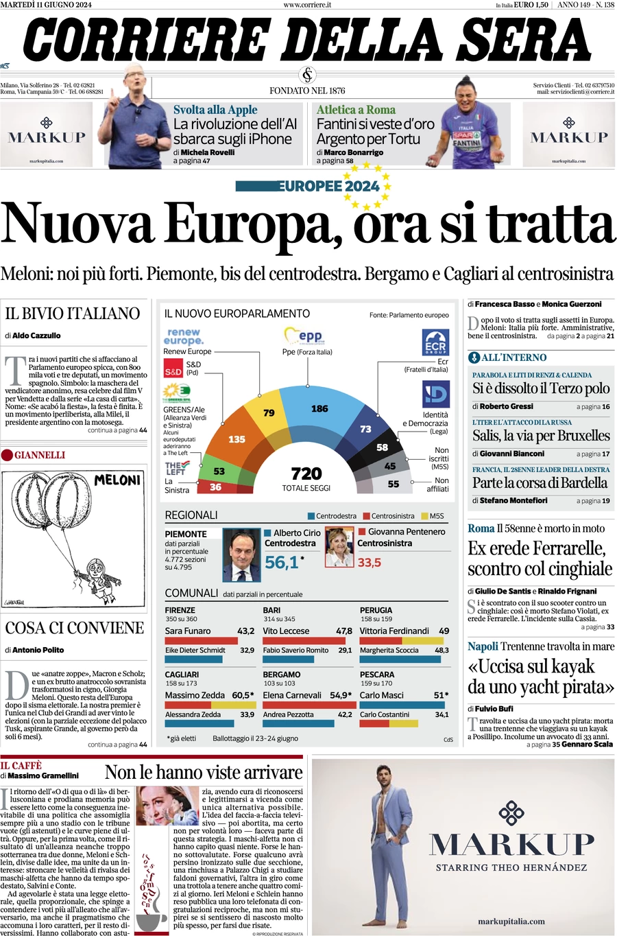 anteprima della prima pagina di corriere-della-sera del 11/06/2024
