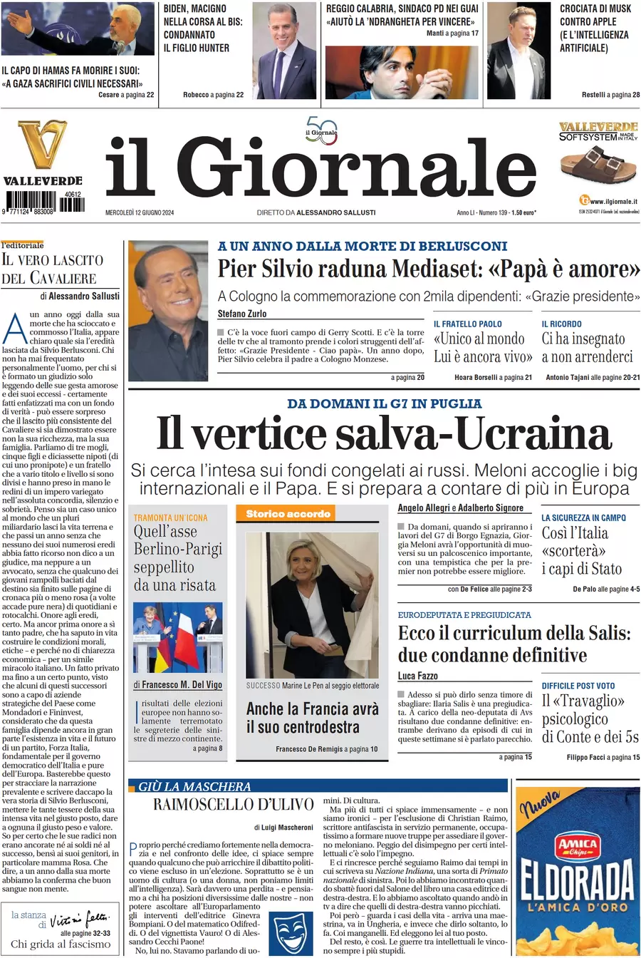 anteprima della prima pagina di il-giornale del 12/06/2024