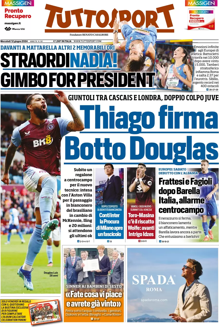 anteprima della prima pagina di tuttosport del 12/06/2024