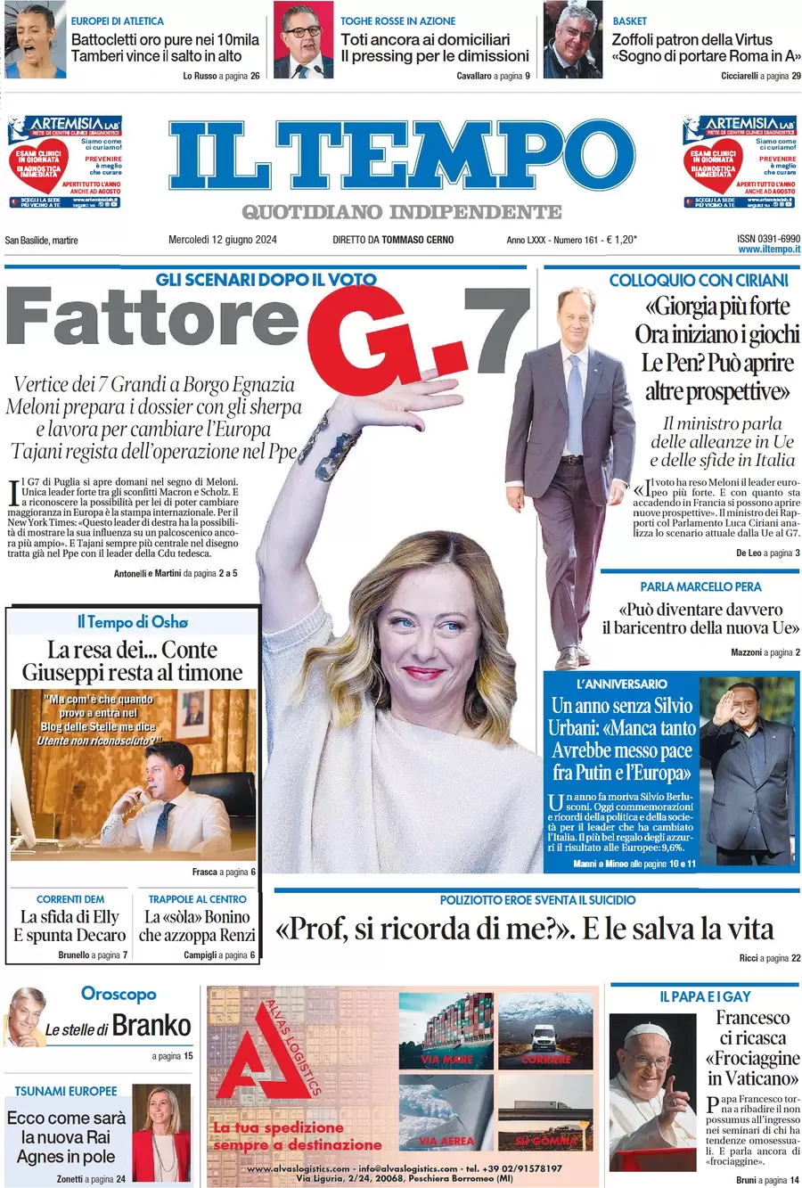 anteprima della prima pagina di il-tempo del 12/06/2024