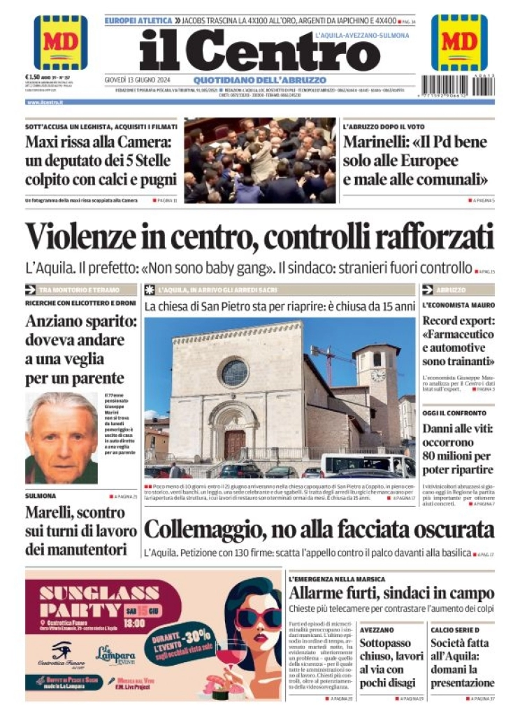 anteprima della prima pagina di il-centro-laquila del 13/06/2024