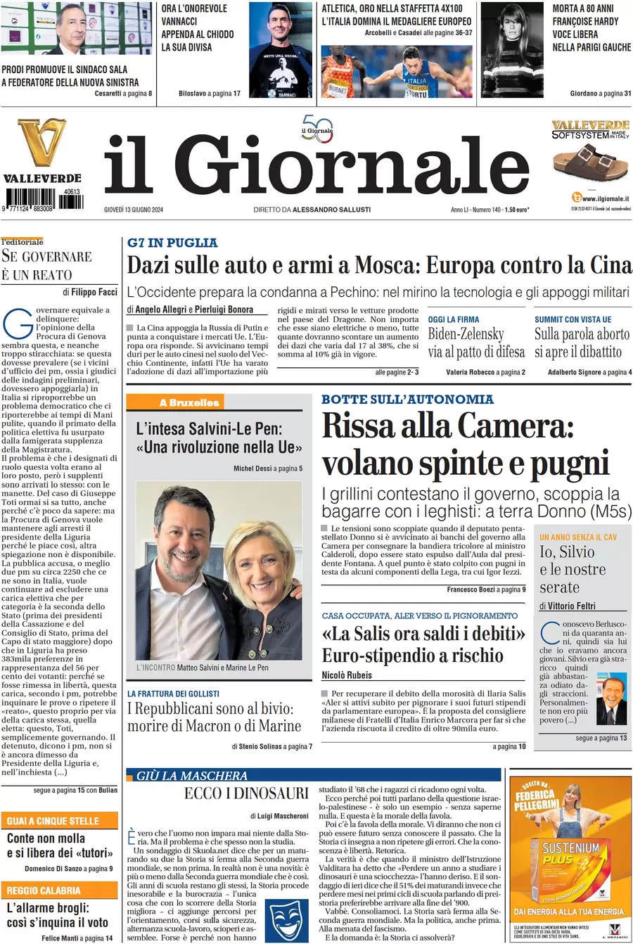 anteprima della prima pagina di il-giornale del 13/06/2024