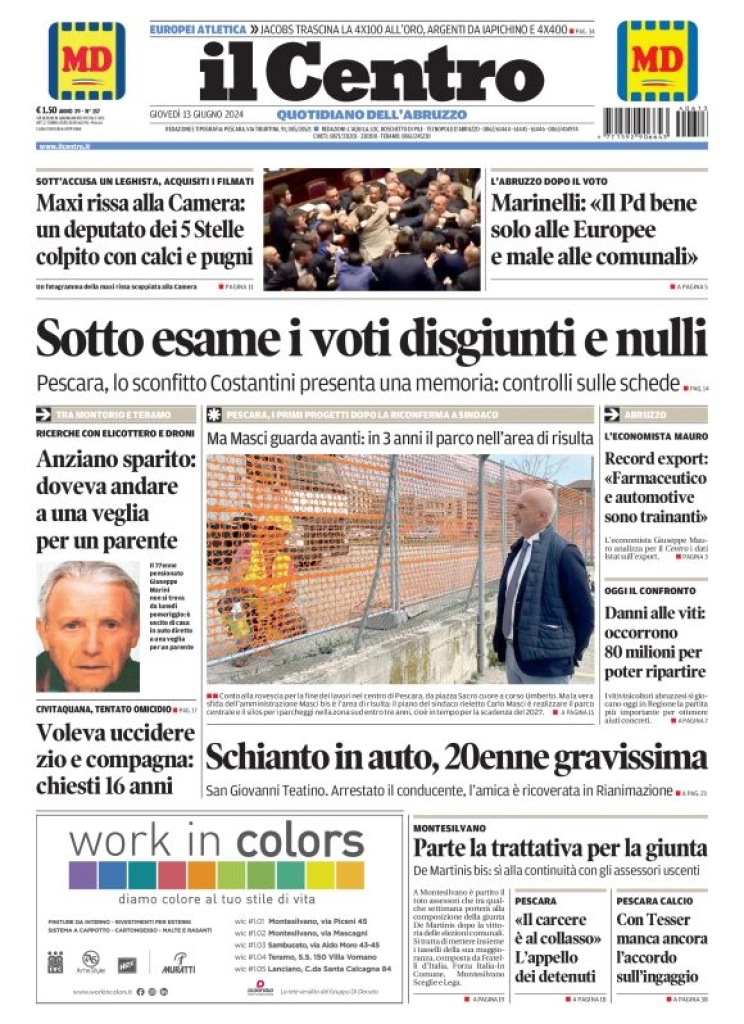 anteprima della prima pagina di il-centro-pescara del 13/06/2024