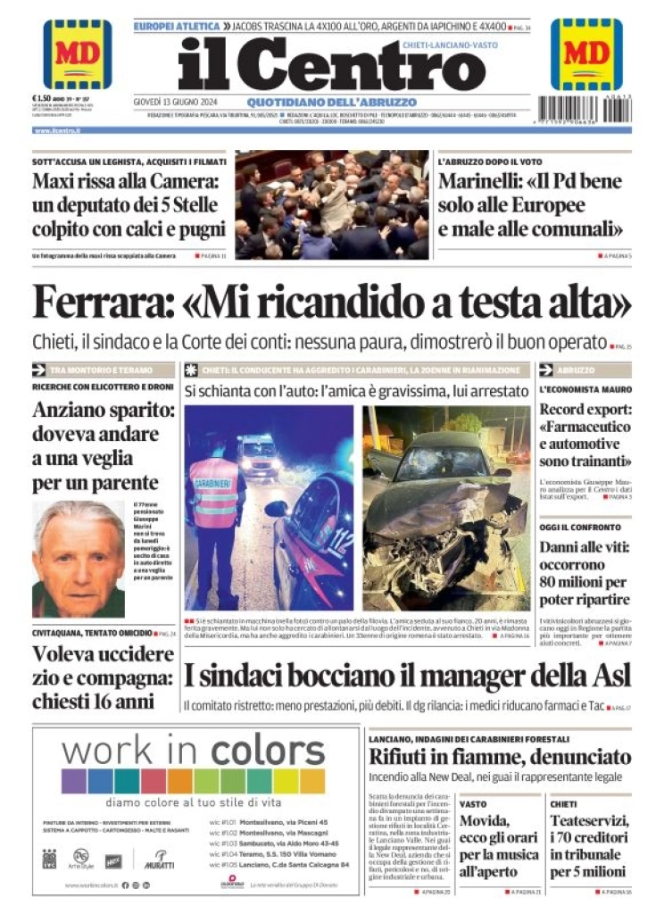 anteprima della prima pagina di il-centro-chieti del 13/06/2024