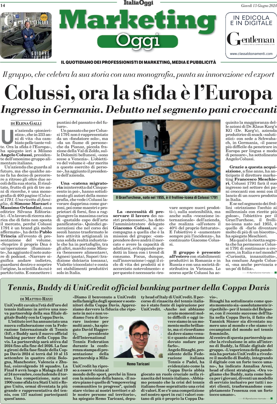 anteprima della prima pagina di marketing-oggi del 13/06/2024