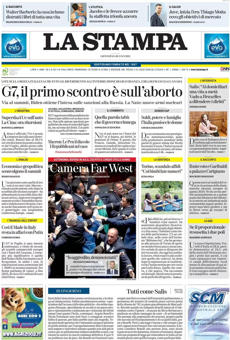 anteprima della prima pagina di la-stampa del 13/06/2024