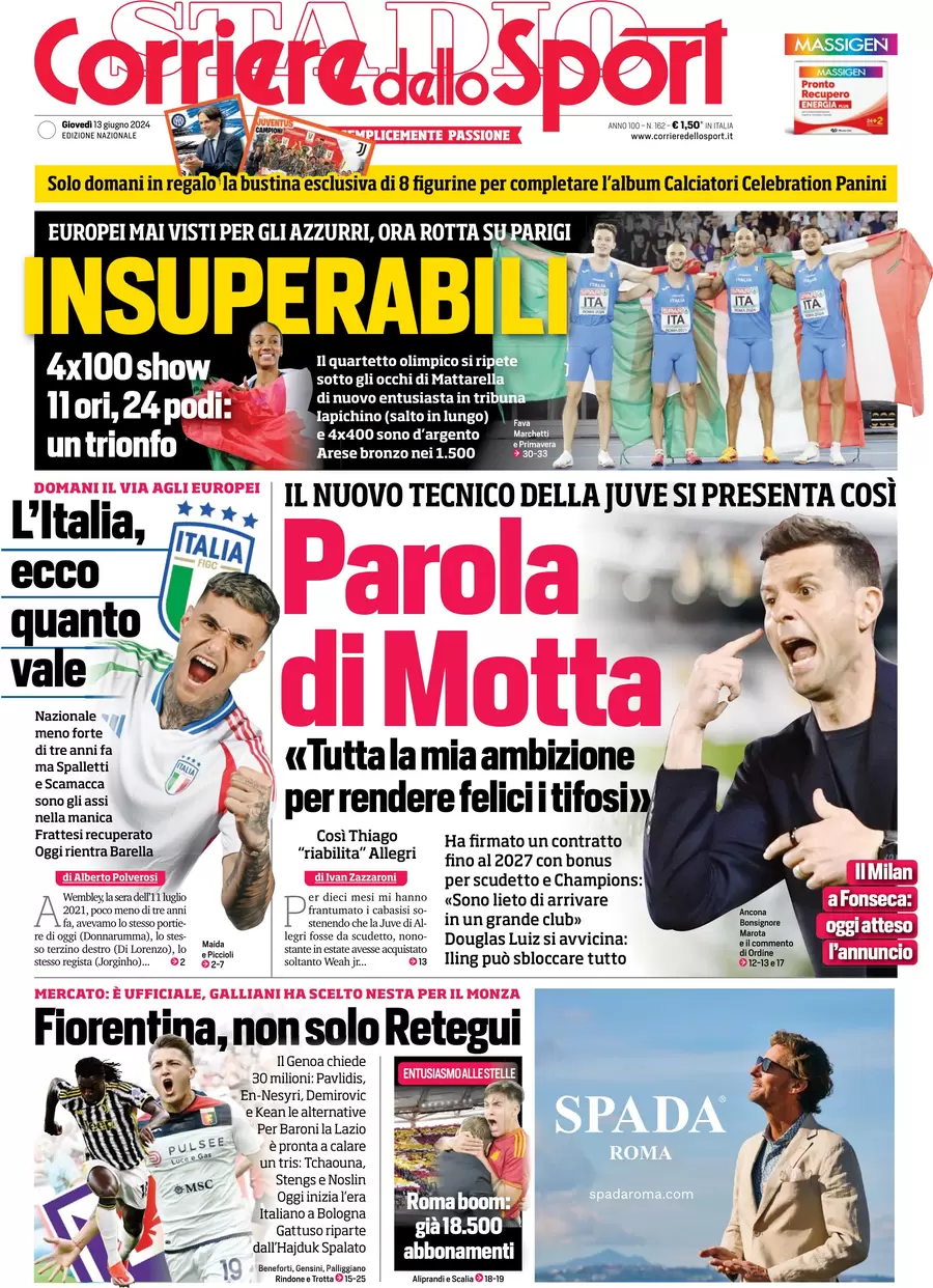 anteprima della prima pagina di corriere-dello-sport del 13/06/2024