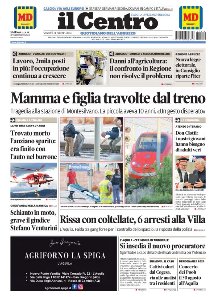 anteprima della prima pagina di il-centro-laquila del 14/06/2024