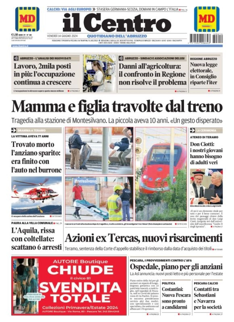 anteprima della prima pagina di il-centro-pescara del 14/06/2024