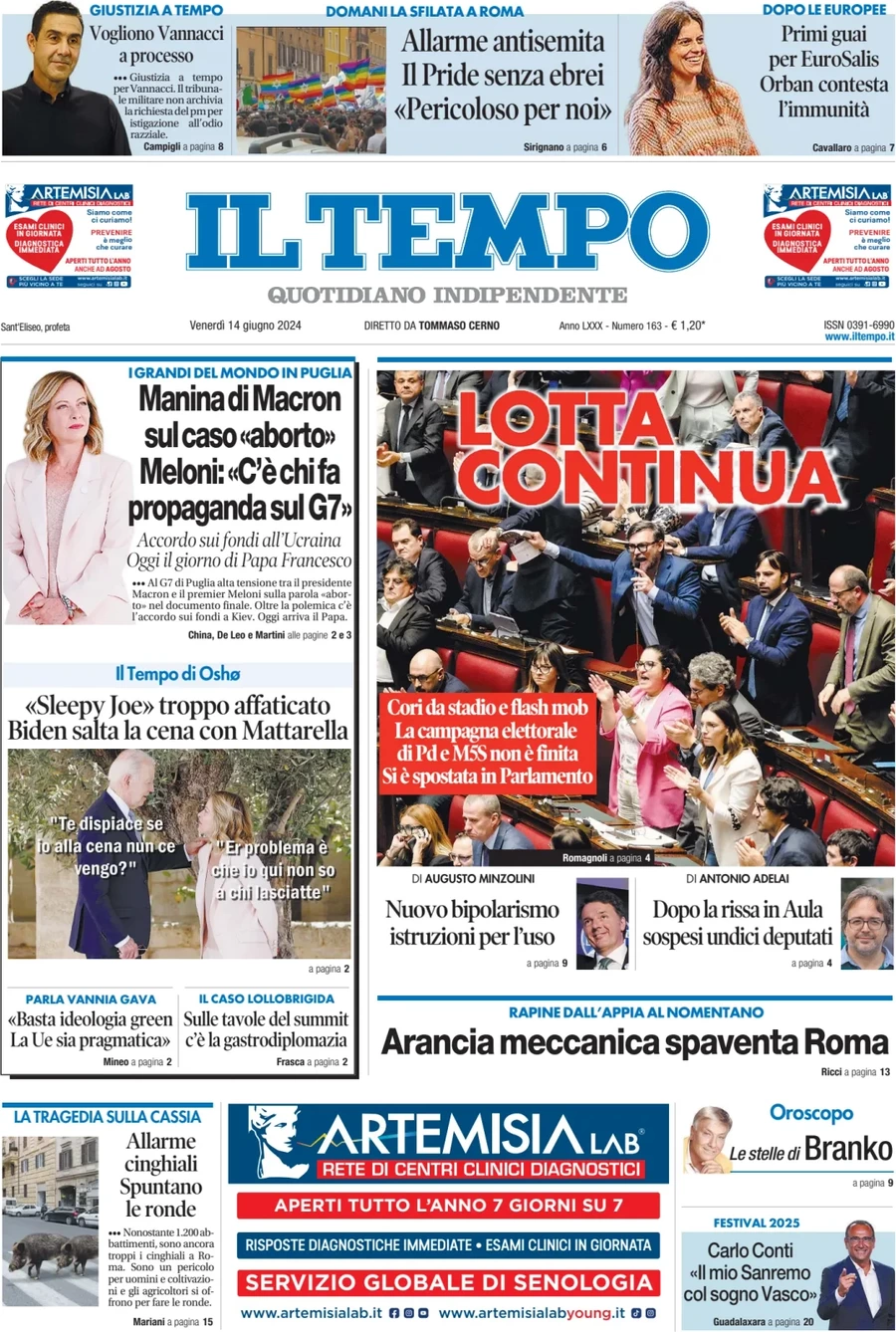 anteprima della prima pagina di il-tempo del 14/06/2024