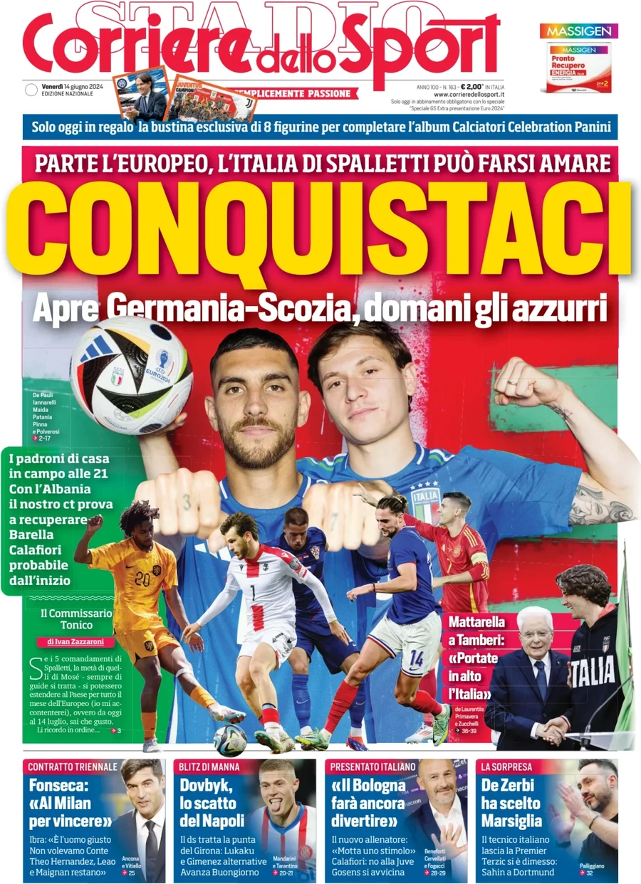anteprima della prima pagina di corriere-dello-sport del 14/06/2024