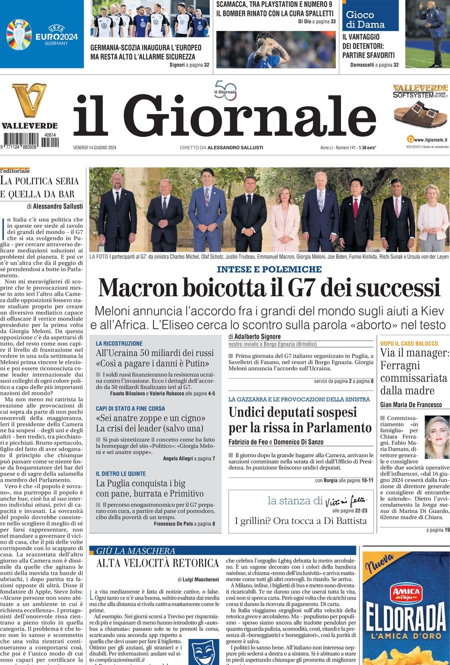 anteprima della prima pagina di il-giornale del 14/06/2024