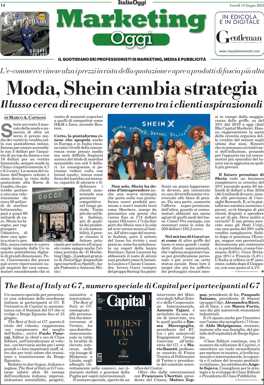 anteprima della prima pagina di marketing-oggi del 14/06/2024