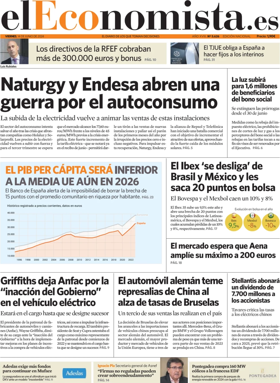 anteprima della prima pagina di el-economista del 14/06/2024