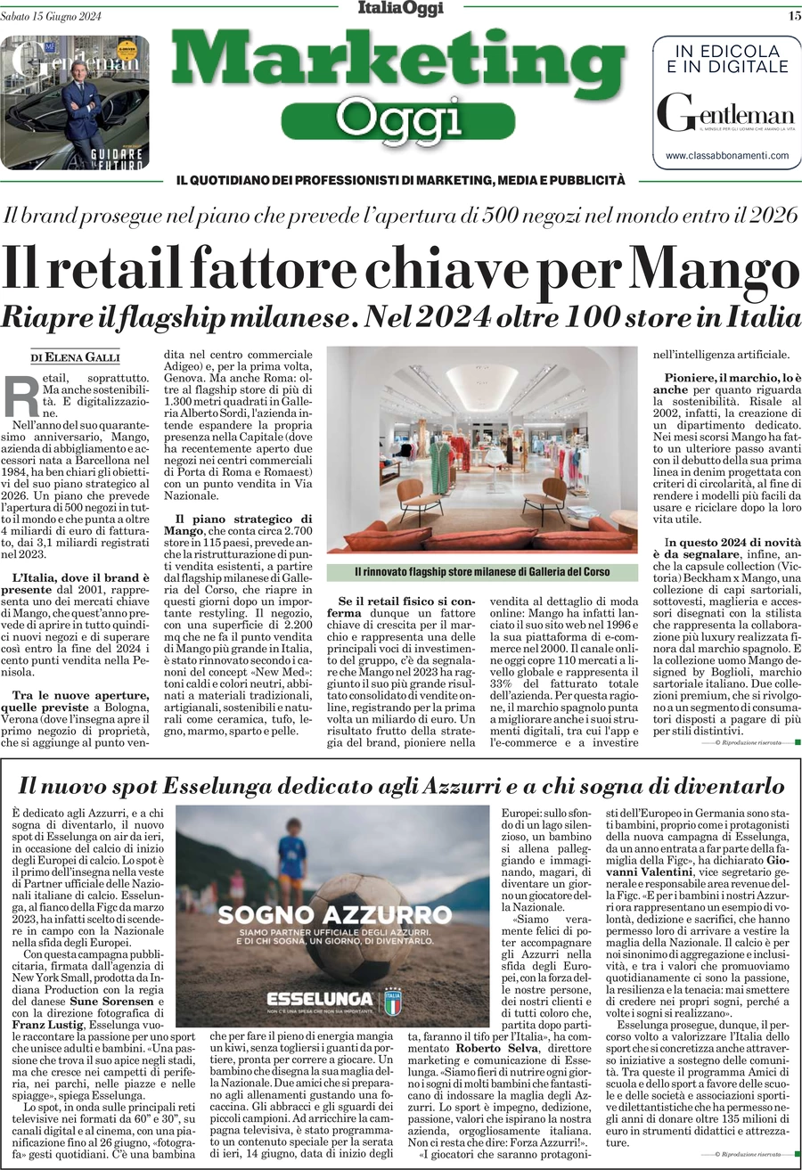 anteprima della prima pagina di marketing-oggi del 15/06/2024
