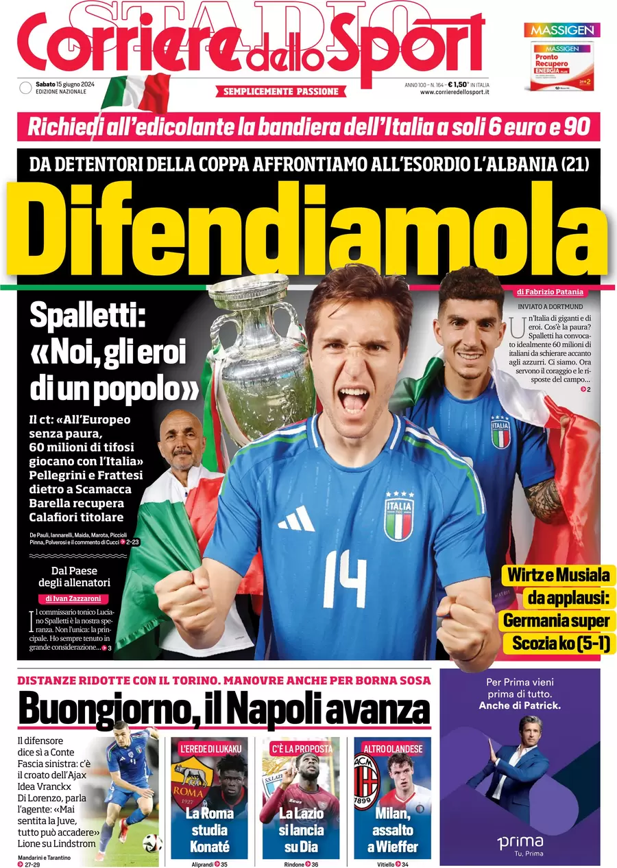 anteprima della prima pagina di corriere-dello-sport del 15/06/2024