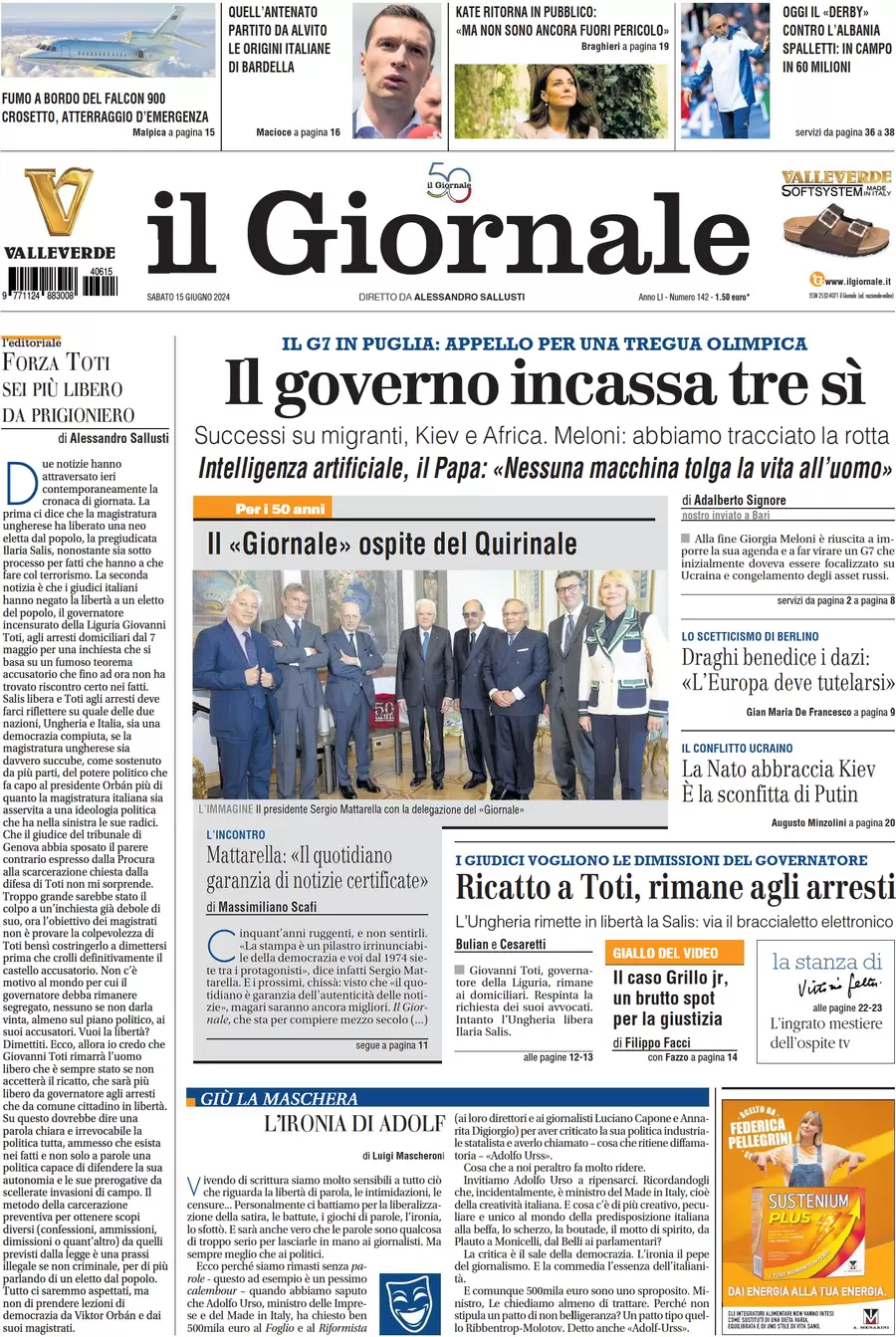 anteprima della prima pagina di il-giornale del 15/06/2024