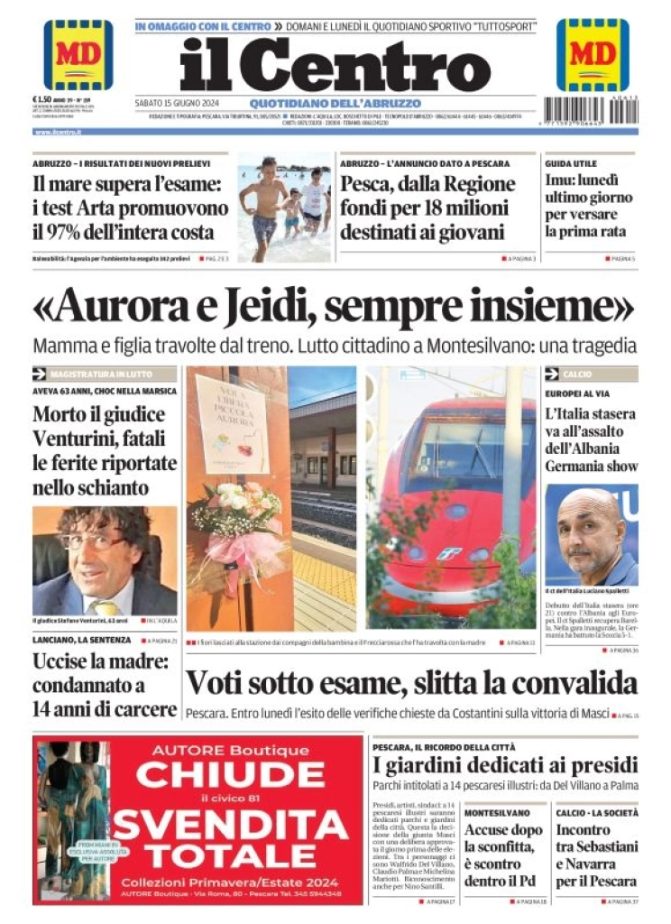 anteprima della prima pagina di il-centro-pescara del 15/06/2024
