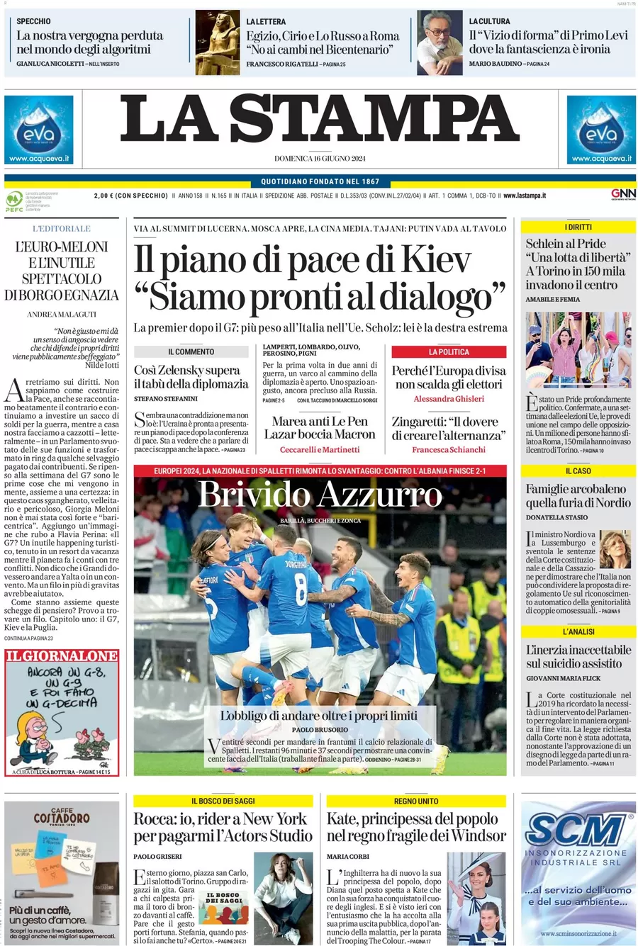 anteprima della prima pagina di la-stampa del 16/06/2024