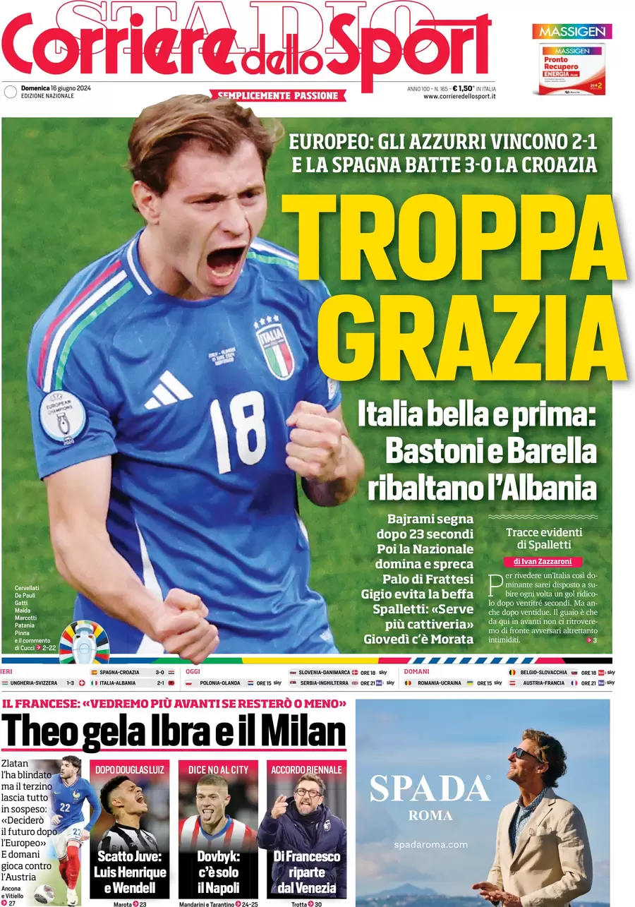 anteprima della prima pagina di corriere-dello-sport del 16/06/2024