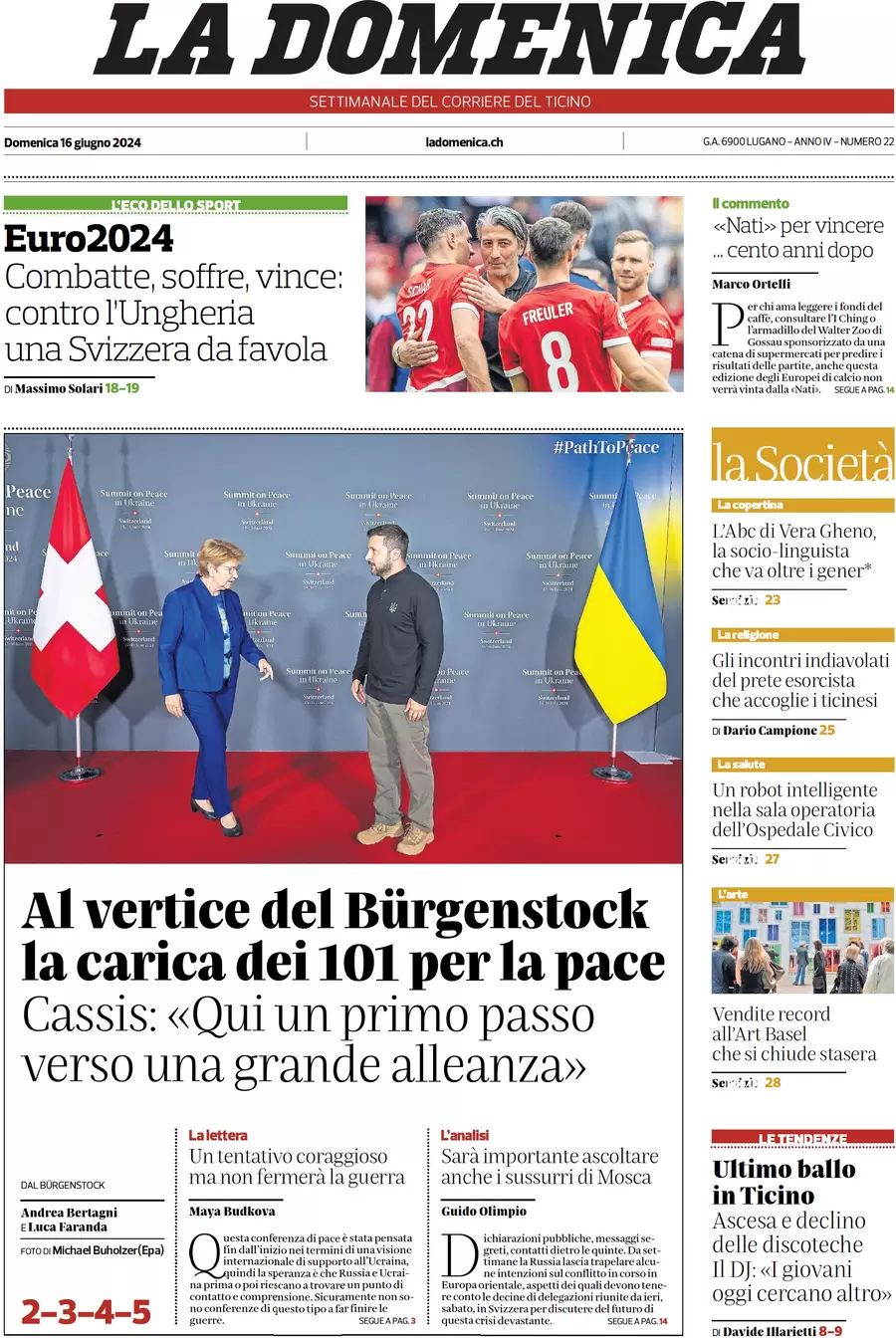 anteprima della prima pagina di corriere-del-ticino del 16/06/2024