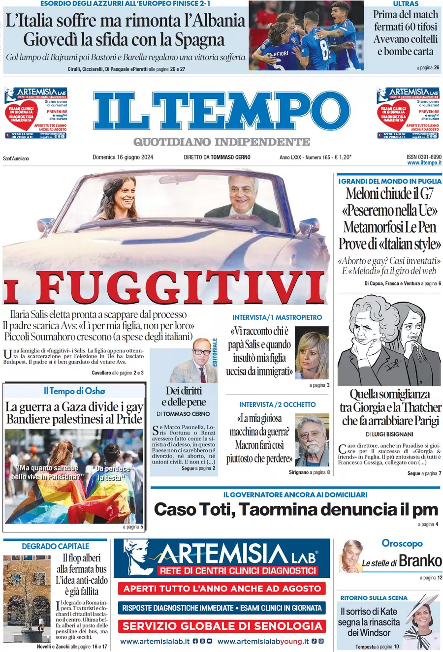 anteprima della prima pagina di il-tempo del 16/06/2024