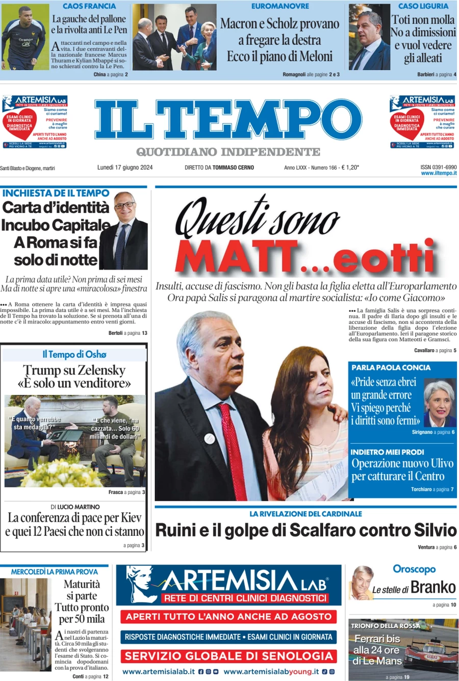 anteprima della prima pagina di il-tempo del 17/06/2024