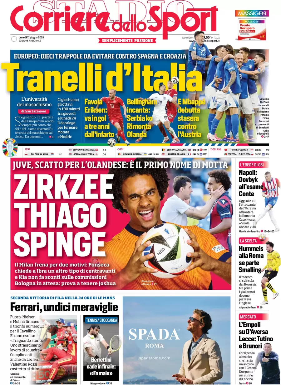 anteprima della prima pagina di corriere-dello-sport del 17/06/2024