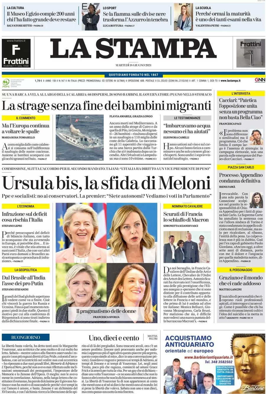 anteprima della prima pagina di la-stampa del 18/06/2024