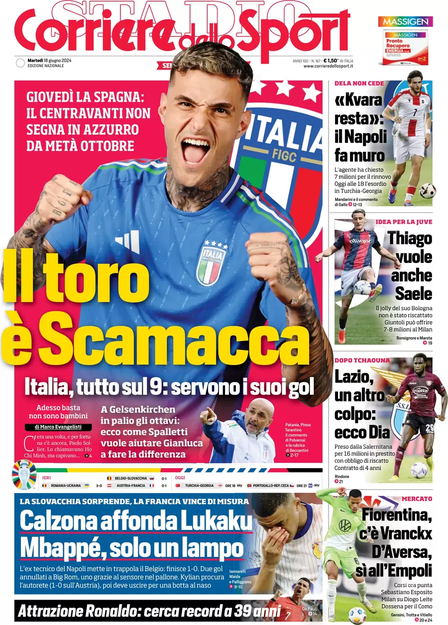 anteprima della prima pagina di corriere-dello-sport del 18/06/2024
