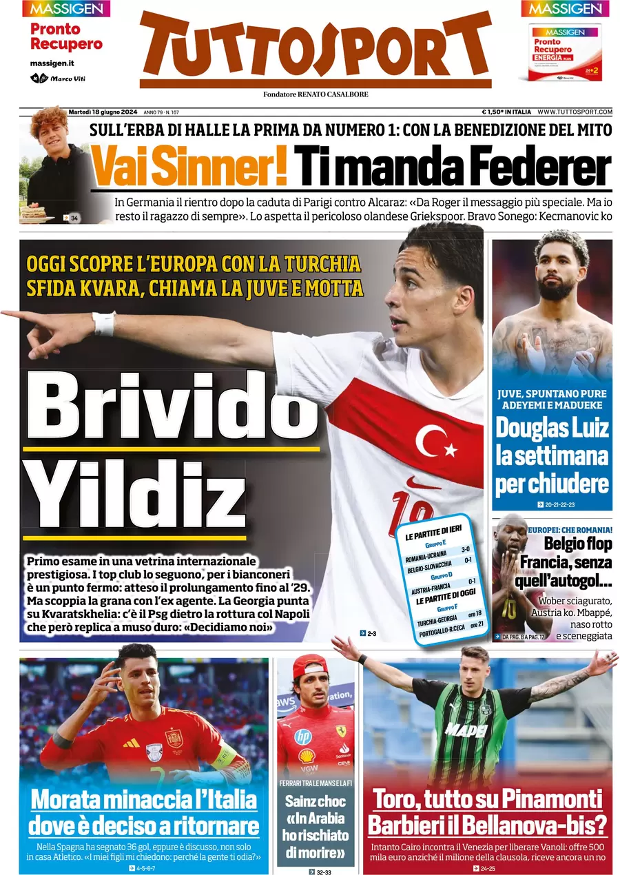 anteprima della prima pagina di tuttosport del 18/06/2024