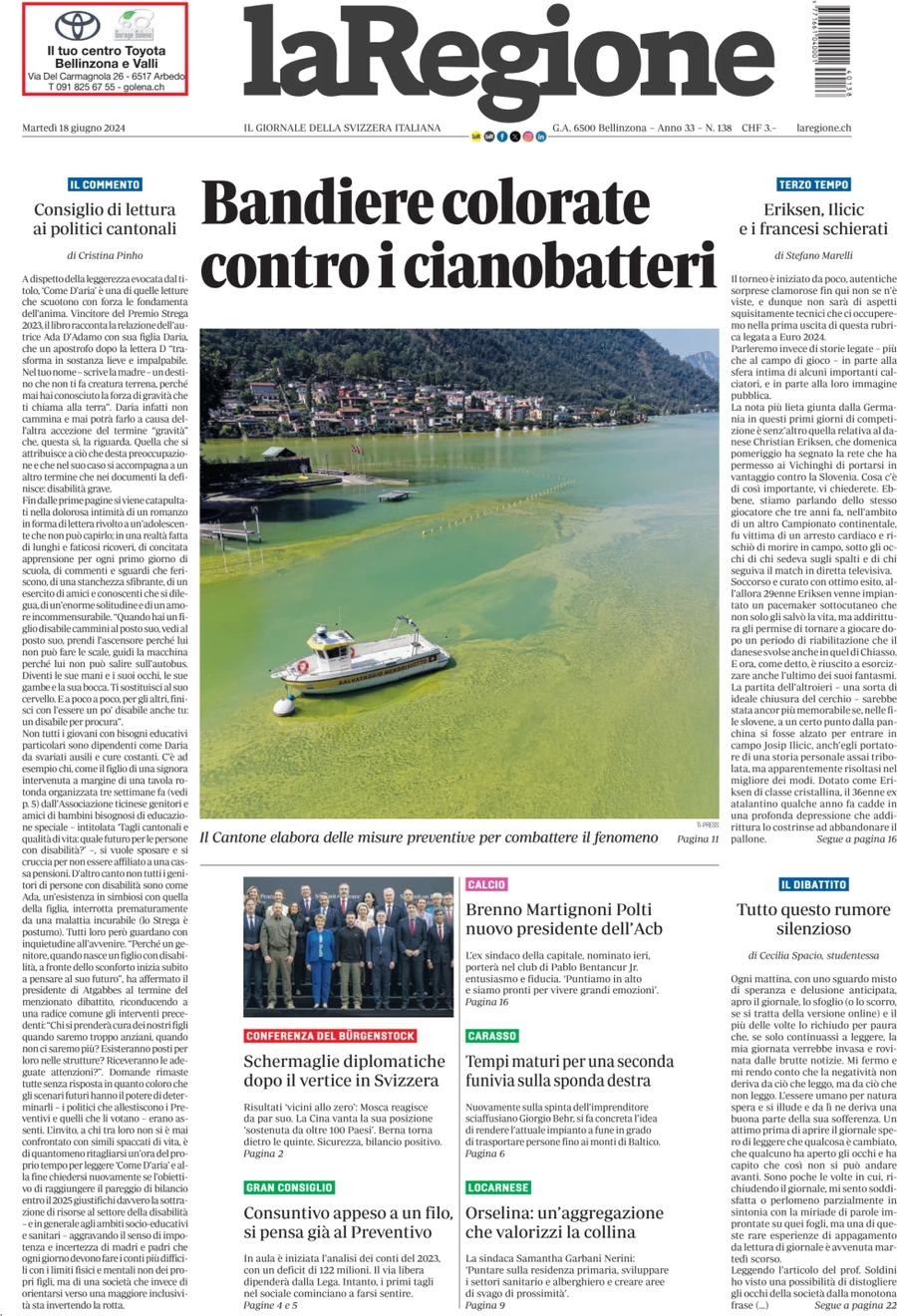 anteprima della prima pagina di la-regione del 18/06/2024