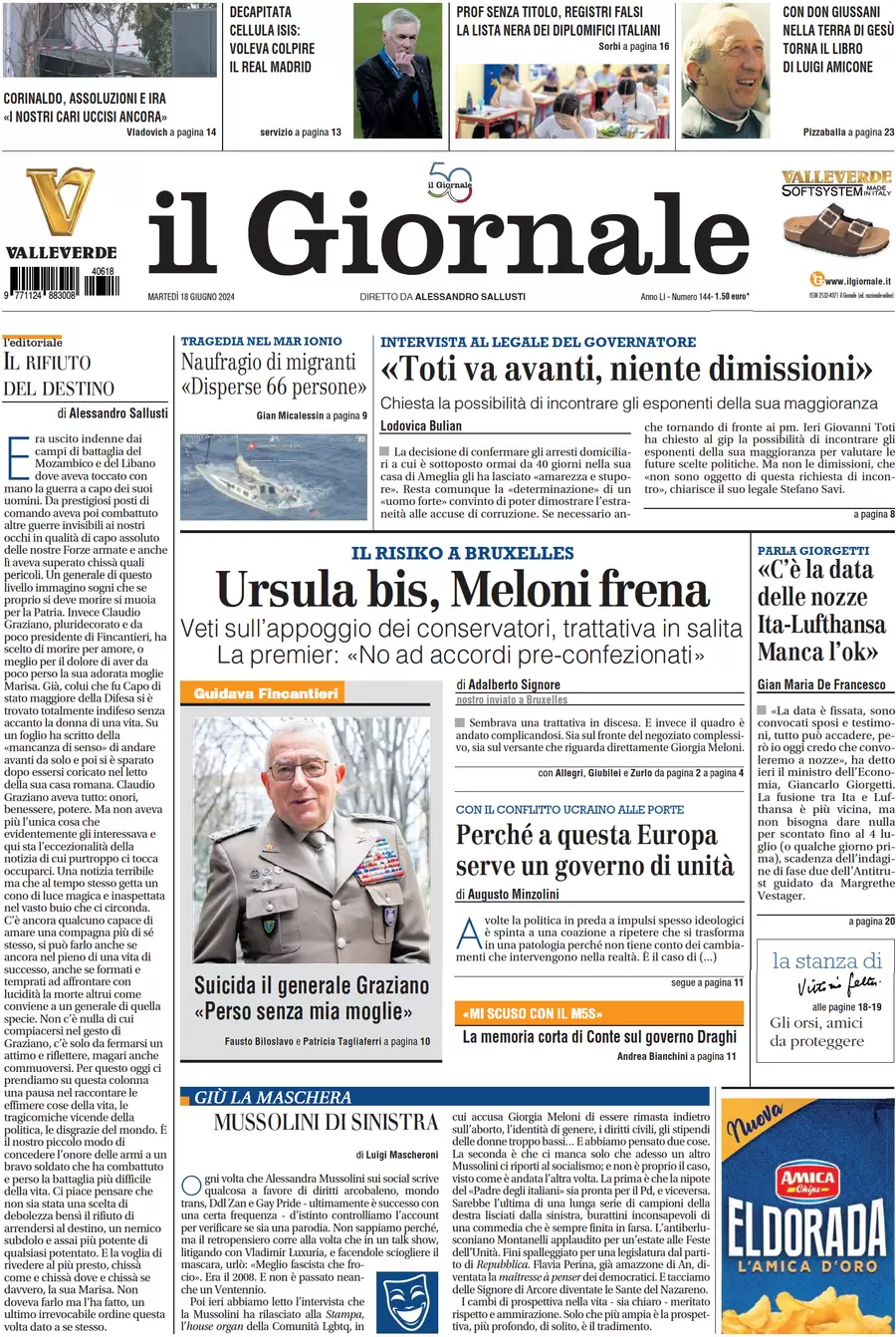 anteprima della prima pagina di il-giornale del 18/06/2024