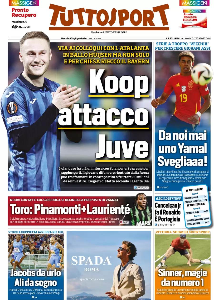 anteprima della prima pagina di tuttosport del 19/06/2024