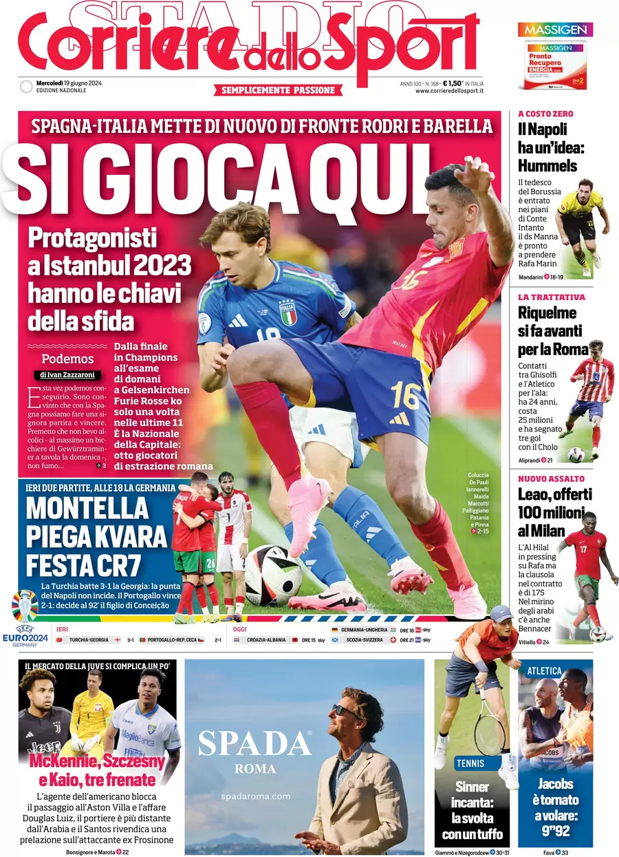 anteprima della prima pagina di corriere-dello-sport del 19/06/2024