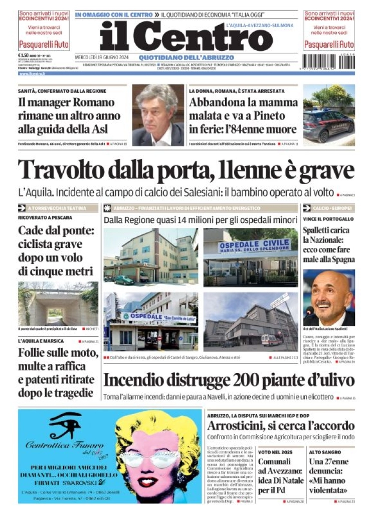 anteprima della prima pagina di il-centro-laquila del 19/06/2024