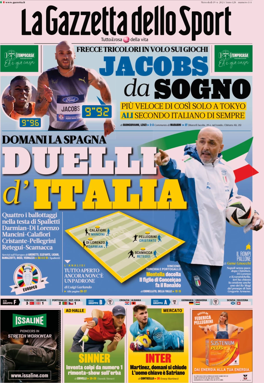 anteprima della prima pagina di la-gazzetta-dello-sport del 19/06/2024