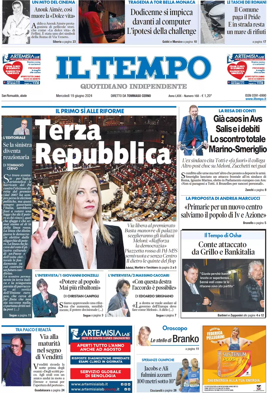 anteprima della prima pagina di il-tempo del 19/06/2024