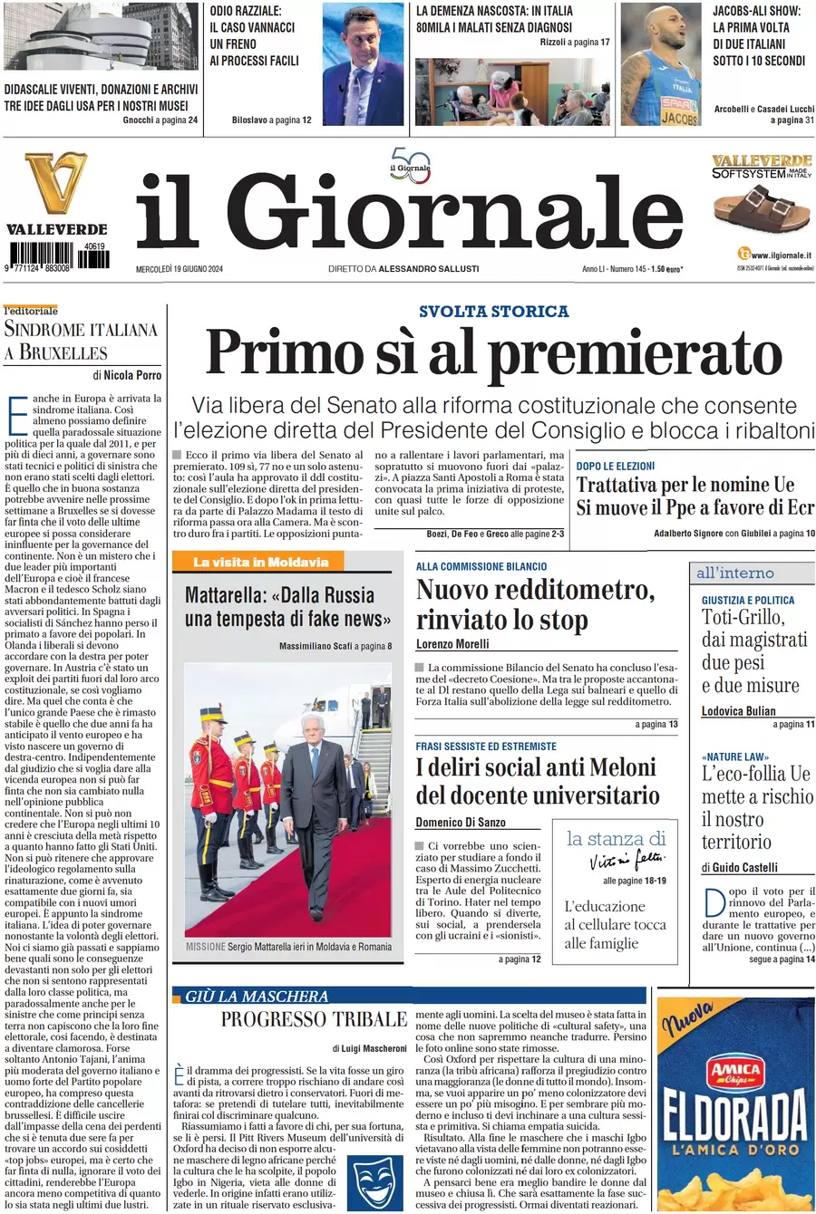 anteprima della prima pagina di il-giornale del 19/06/2024