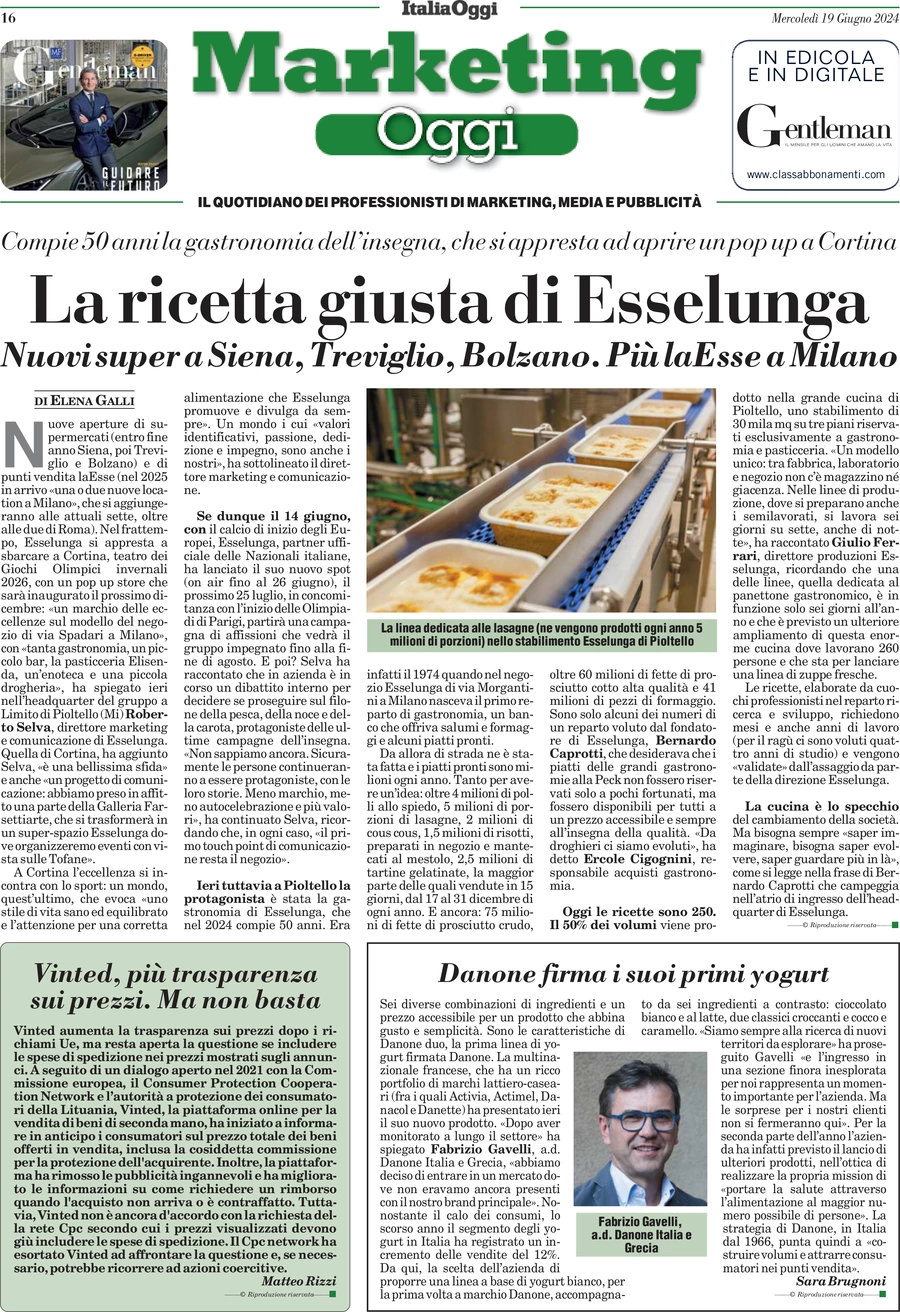 anteprima della prima pagina di marketing-oggi del 19/06/2024
