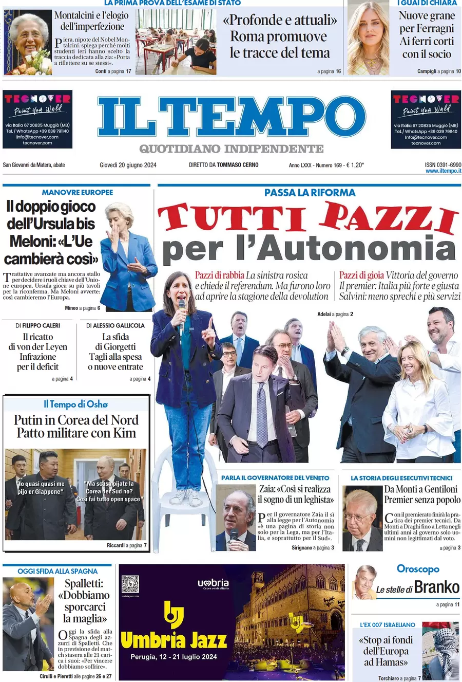 anteprima della prima pagina di il-tempo del 20/06/2024